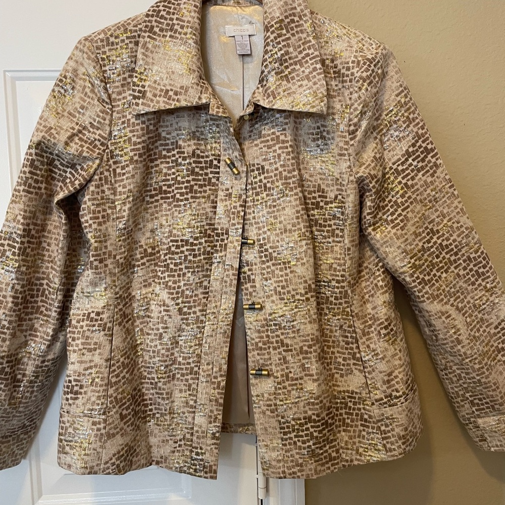 Chico's Mosaic Patterned Jacket in Brown and Gold